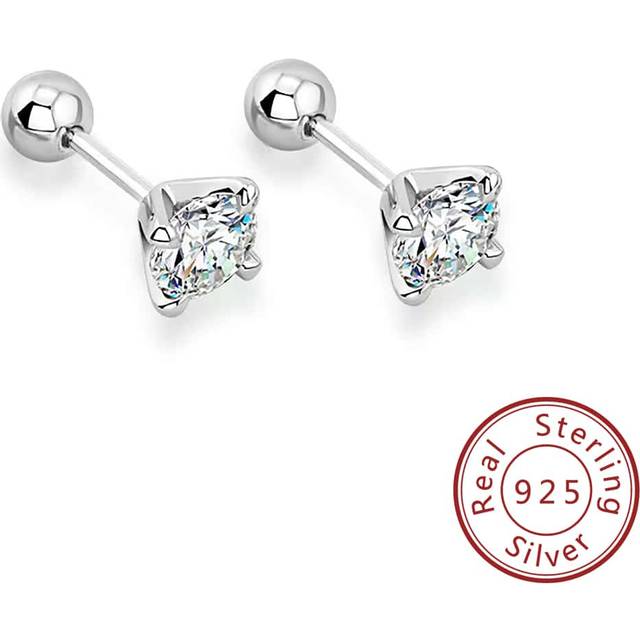 SHEIN 1pair 925 Sterling Silver Four-claw Mosaic Moissanite Stud Earrings For Women & Men, Suitable For Graduation, Party, Daily Commuting And Boutique Gift