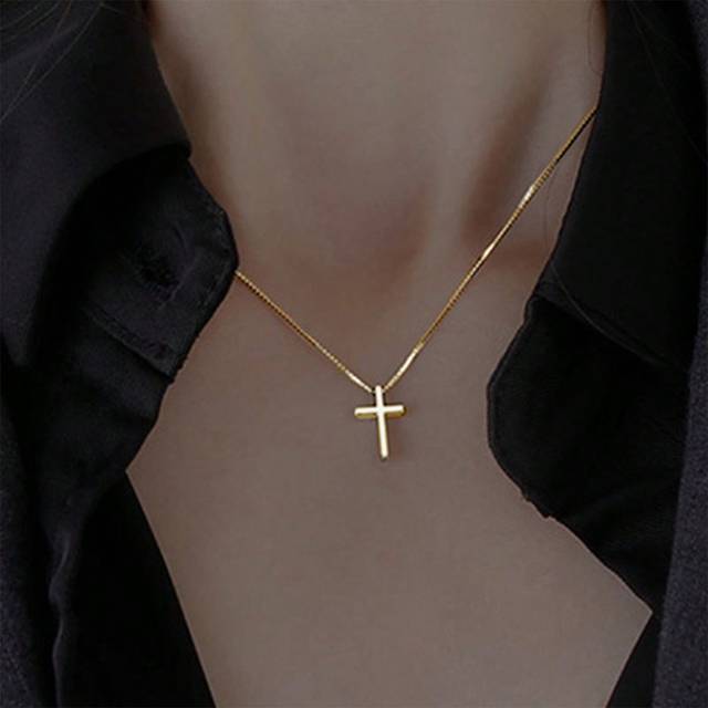 1 st Fashion Cross hänge halsband för kvinnor för daglig dekoration - Gult guld (En-Storlek)