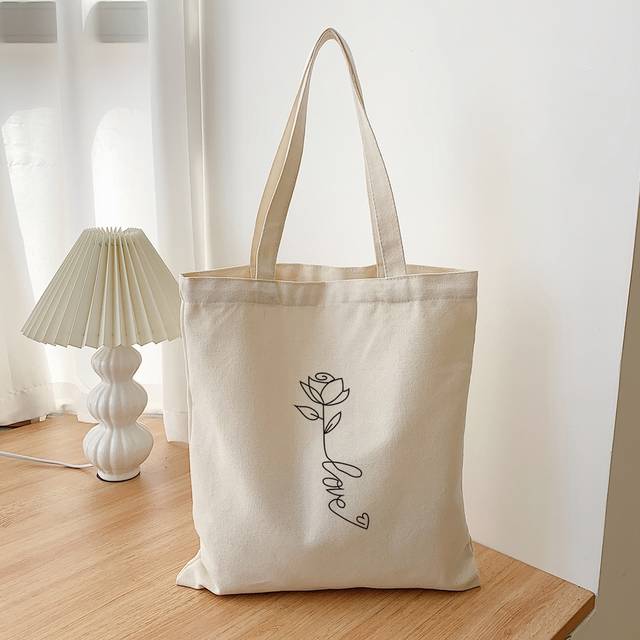 Blomma Tryckt Mode Duk Tote Shoppingväska - Beige (En-Storlek)