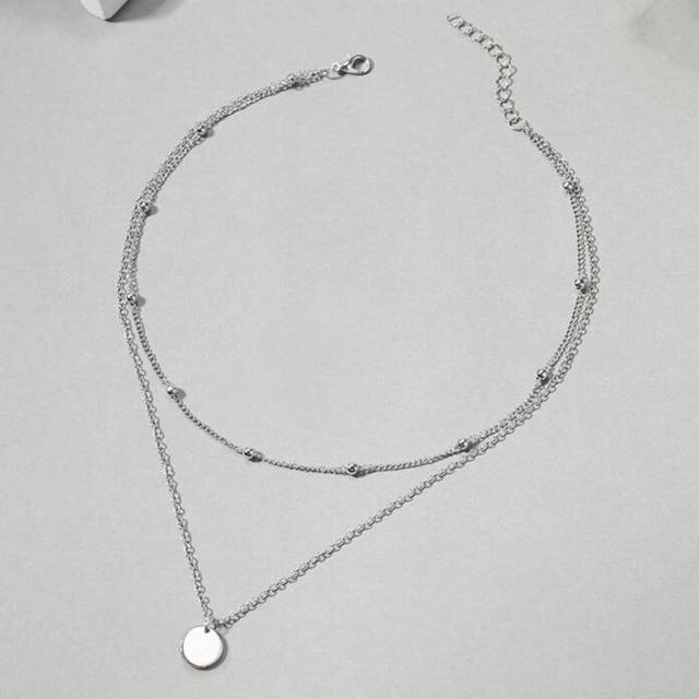 SHEIN 1pc Minimalist Stylish Round Disc, Circular, Star, Square, Heart, Bead Decor Double Layer Necklace, Fashion Choker For Women, Holiday Gift Jewelry