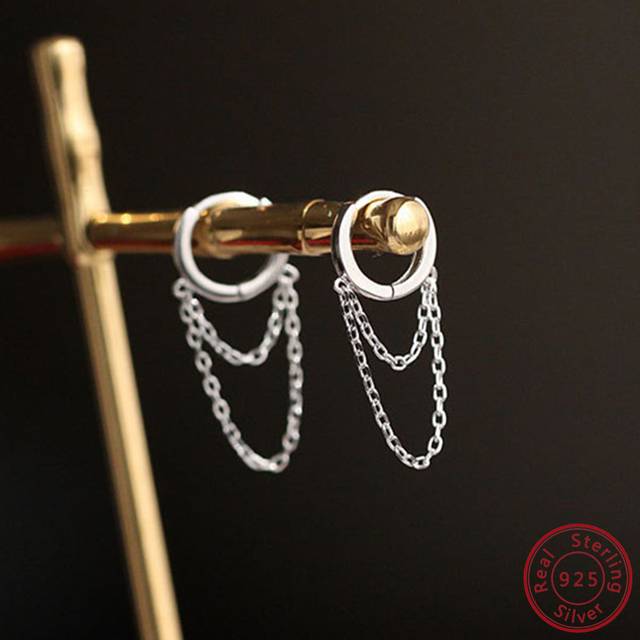 Flyleaf 2pcs/Set 925 Sterling Silver Platinum-Color Double Layer Chain Tassel Earrings For Women Holiday