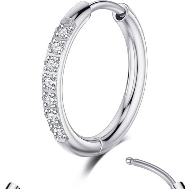 Ett par silver Zirconia ringörhängen i rostfritt stål, lämpliga för män och kvinnor dagliga bankettkläder, mode smycken presenter (Multi-size)