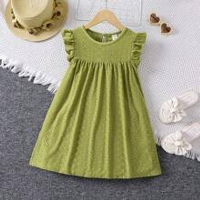 SHEIN Young Girl Eyelet Embroidery Ruffle Trim Smock Dress,Holiday,Summer,Travel