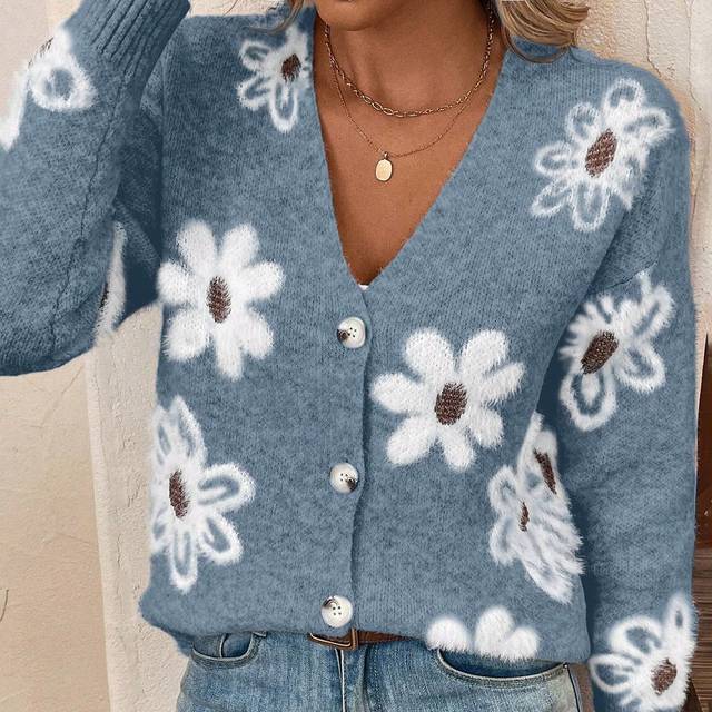 Franclia Floral Pattern Button Front Cardigan,Long Sleeve Tops