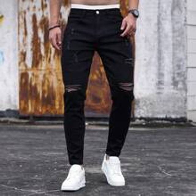 Manfinity Men Cotton Ripped Frayed Skinny Jeans
