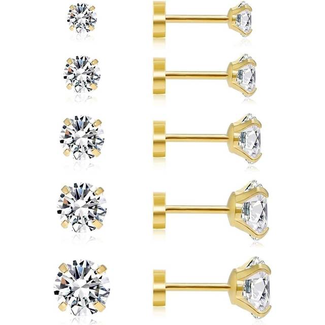 SHEIN 1Pc Hypoallergenic Flat Back Stud Earrings for Women Men, Cubic Zirconia Screw Back Earrings, Stainless Steel Cartilage Earrings, Daith, Tragus, Rook,