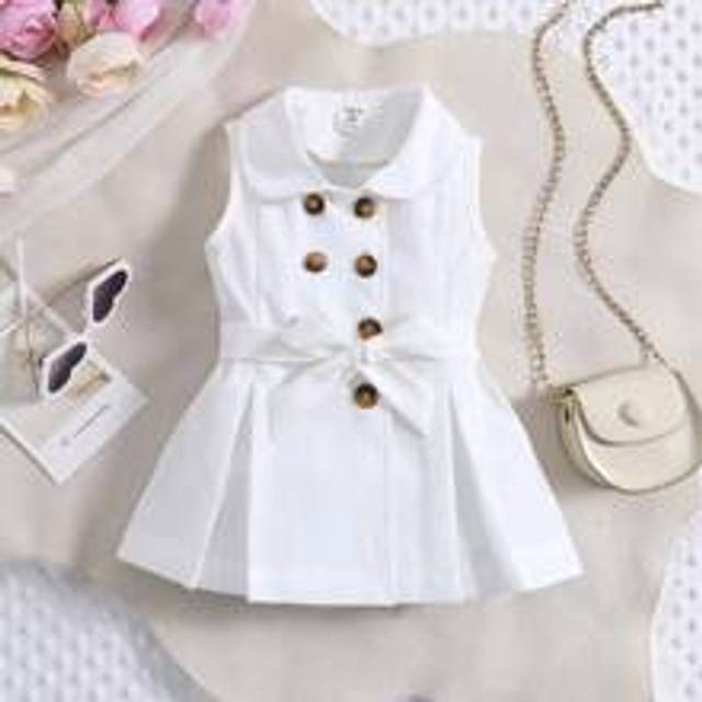 SHEIN Baby Girl Double Breasted Fold Pleated Detail Peter Pan Collar Belted Dress