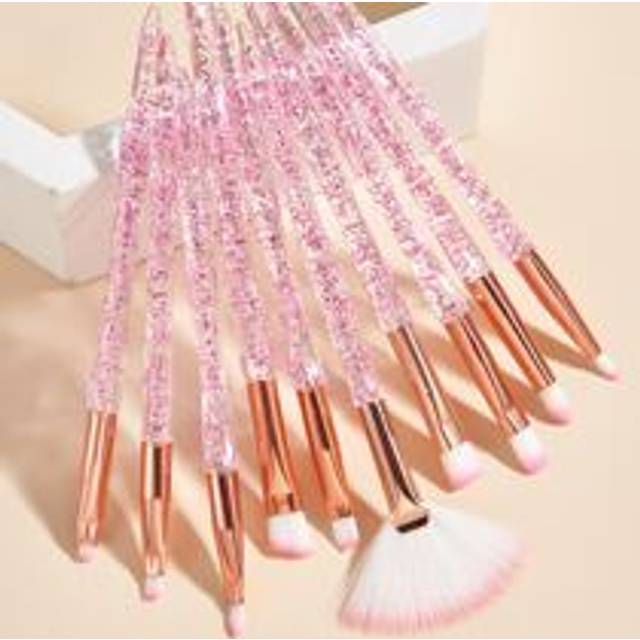 SHEIN 10pcs Pink Fashionable Crystal Handle Eye Makeup Brushes, Facial Mixed Makeup Brush Set, Foundation Make-Up Eye Shadow Eyebrow Makeup Brush Makeup Bru