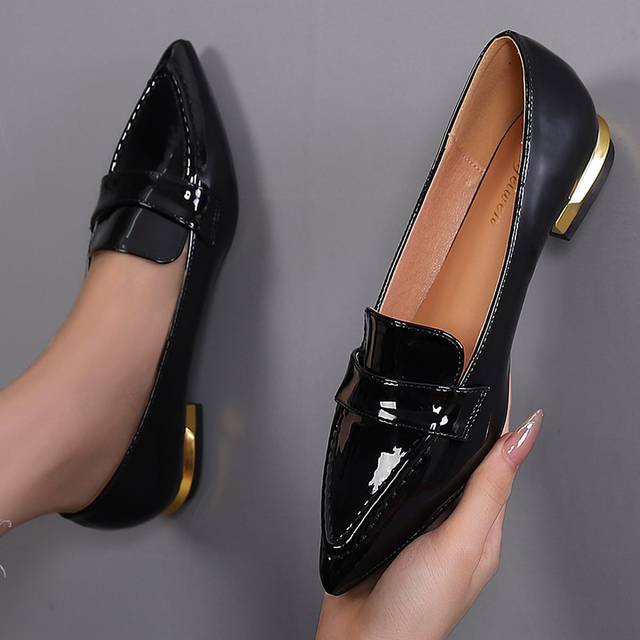Minimalist Spetsig Tå Penny Loafers , Svart Elegant Kvinnors Enfärgad Platta Skor (CN35,CN36,CN37,CN38,CN39,CN40,CN41,CN42,CN43)