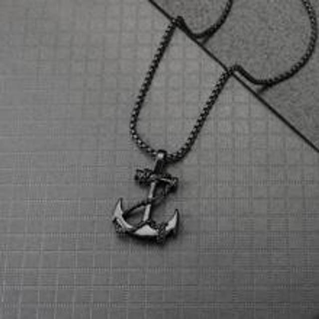SHEIN 1Pc Minimalist Anchor Pendant Necklace For Men Daily Decoration For Valentine&#39;s Day Gift Zinc Alloy Black