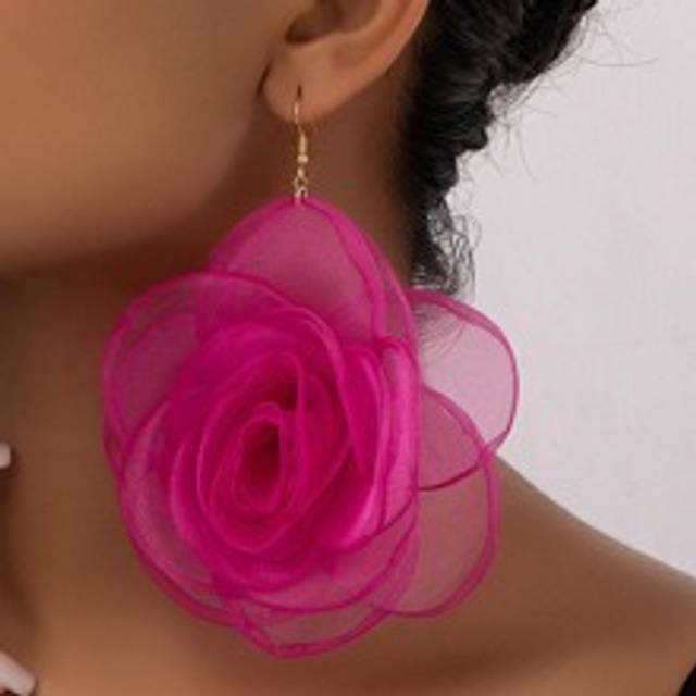 SHEIN 1pair Fabric Organza Rosette Phantom Flower Earrings For Women Valentines,Mom,Mother,Mother&#39;s Day,Gift