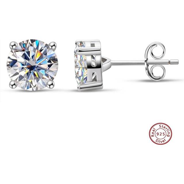 XUJIA 1pair 3mm/4mm/5mm/6.5mm/8mm/9mm/10mm/11mm Lab Moissanite Stud Earrings, 4-Prong Round 925 Sterling Silver Earrings Women Jewelry Gift With GRA Certifi