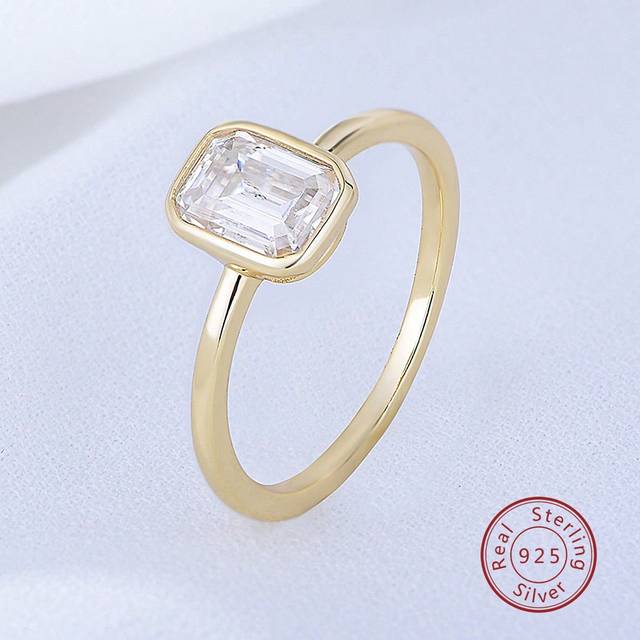 SHEIN 1pc Fashionable and Versatile European and American Square Diamond & Cubic Zirconia Silver Ring