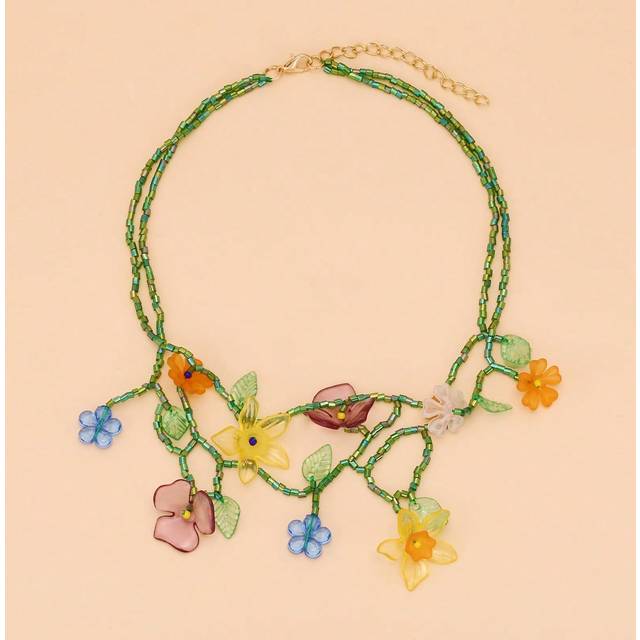 SHEIN 1pc Casual Rural Style Multi-Layered Glass Beaded Flower Necklace As Women&#39;s Daily Accessory (Random Flower Color) Valentines