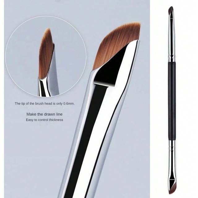 SHEIN 1pc Dual Ended Eyeliner Brush/Fine Detail Shader Brush/Eyeshadow Blending Brush, Angled Brow Brush