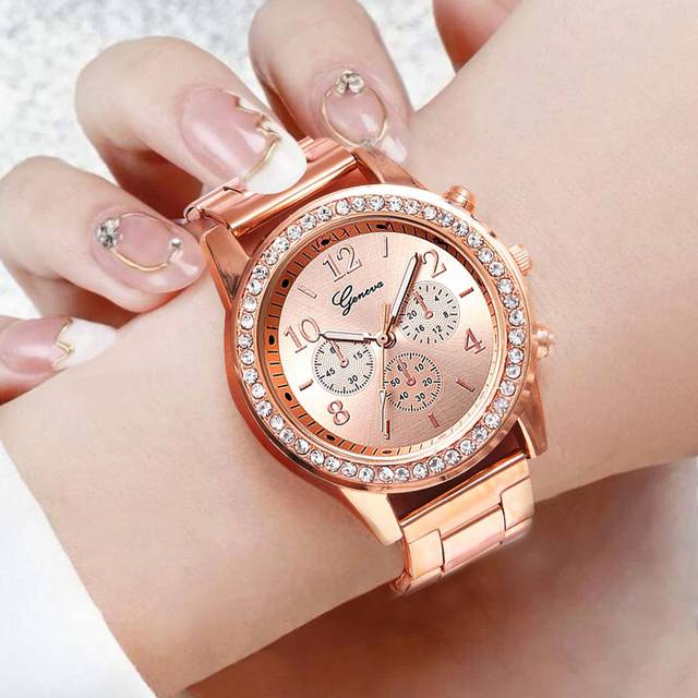 SHEIN 1pc Ladies Watch Women&#39;s Casual Business Quartz Watch Rhinestone Decor Alloy Steel Bracelet Wristwatch
