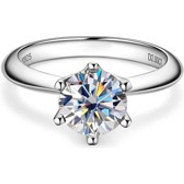 XUJIA 1PC 2ct Moissanite Ring For Women D Color VVS1 8mm Round Excellent Cut Solitaire Engagement Ring 925 Steling Silver Classic Six-Prong Setting Silver A