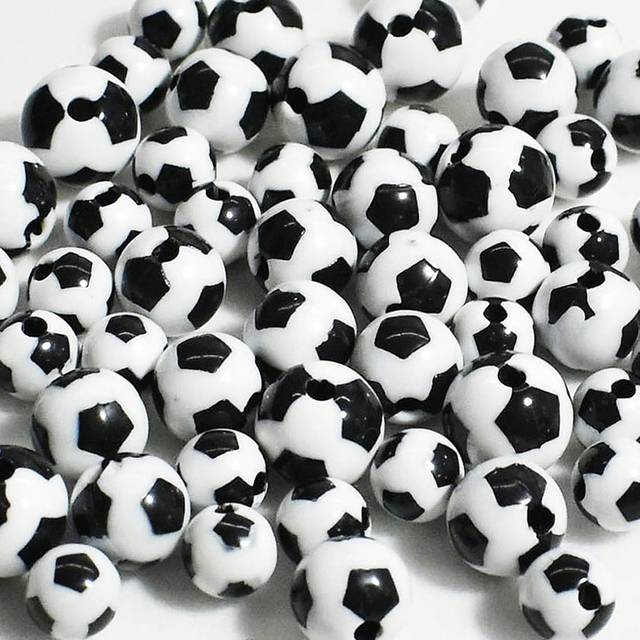 SHEIN 50pcs/pack 8-12mm White Base Black Block Football Shaped Acrylic Beads For DIY Bracelet, Necklace Making
