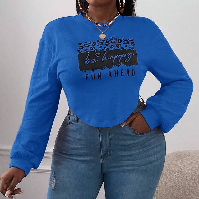 Plus Text Grafik Nedhasade aclar Beskuren Sweatshirt - Kungsblått (0XL,1XL,2XL,3XL,4XL,5XL)