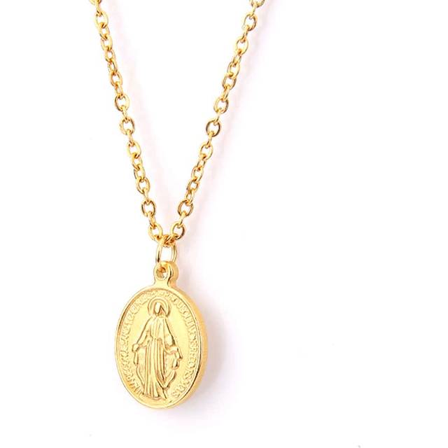 SHEIN 1pc Stainless Steel Virgin Mary Pendant & Thin Rolo Chain Necklace For Women