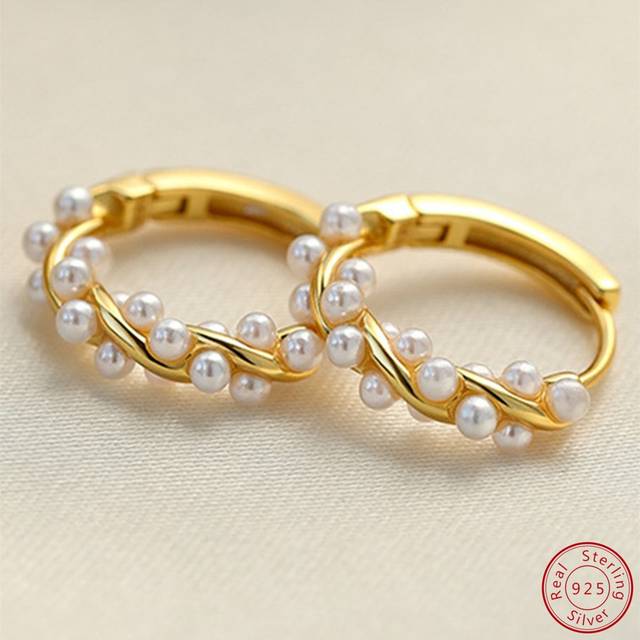 Flyleaf 2pcs Set 925 Sterling Silver 18k Gold Plated Faux Pearl Shell Hoop Earrings For Women, Lightweight Luxury Jewelry For Daily Wear