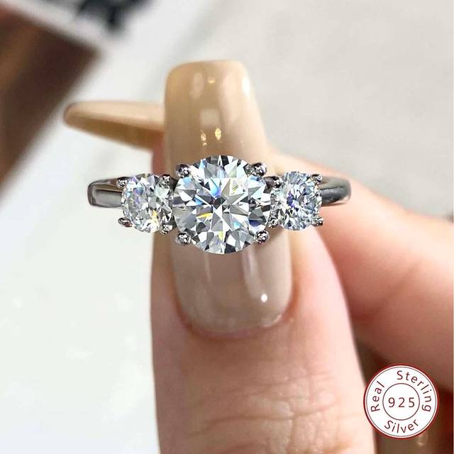 Newsoul 1pc Shiny Real Total 1.6CT D Color Moissanite Rhinestone Engagement Wedding Rings For Women Original 925 Sterling Silver Luxury Quality Jewelry Bridal