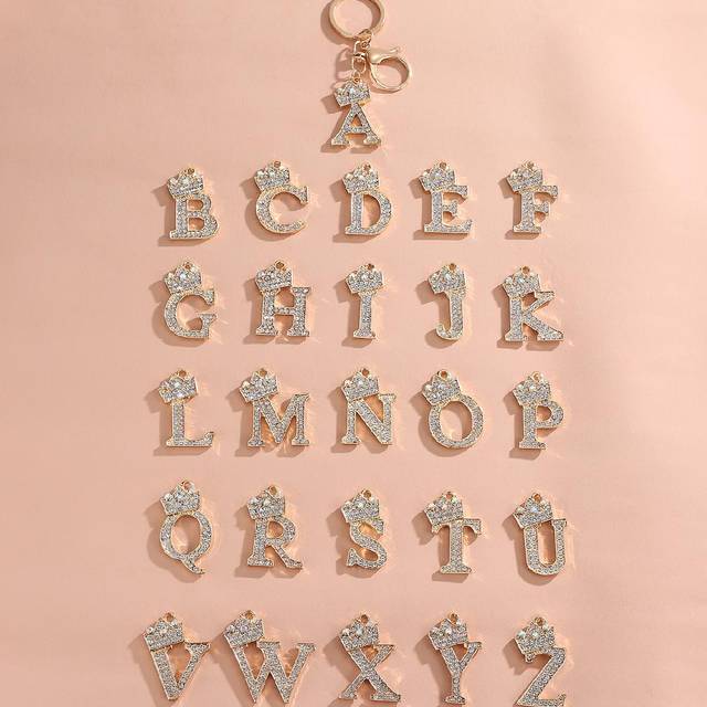 1 st. Full Rhinestone Krona & 26 Alfabet Nyckelkedjor För män & Kvinnor Ryggväskor Hänge - Gult guld (L,M,S,H,A,T,O,X,B,C,D,E,F,G,I,J,K,N,P,Q,R,U,V,W,Y,Z)