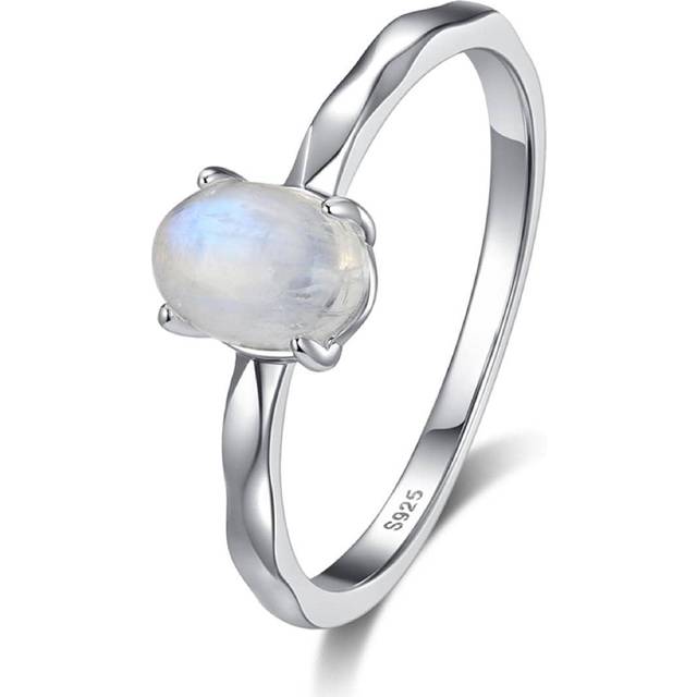 SHEIN 1pc Minimalist Style Oval Moonstone & Pure Silver Four Prong Ring, Women&#39;s Accessories Perfect For Dating, Birthday, Engagement, Wedding Gift