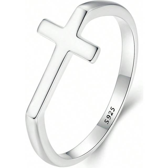 WOSTU 1PC Faith Cross Ring 925 Sterling Silver Charm Ring for Women Statement Fine Jewelry Party Gifts
