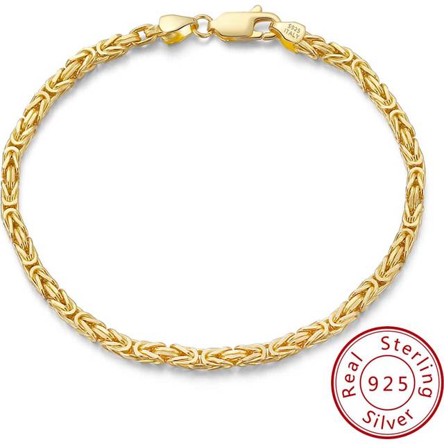 SHEIN 1PC Genuine 925 Sterling Silver 18K Gold Plated Chain Bracelet Unique Byzantine Design Gorgeous Women Birthday Party Anniversary Gift For Lady