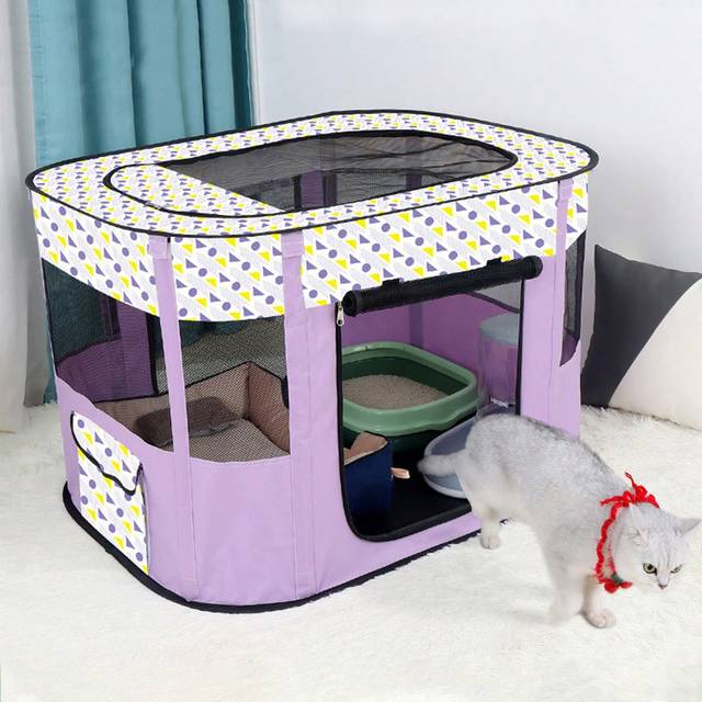 SHEIN 1pc Oxford Cloth Enclosed Pet Bed, Foldable Tent For Delivery Room, Suitable For Small To Medium Cats And Dogs, Household Use