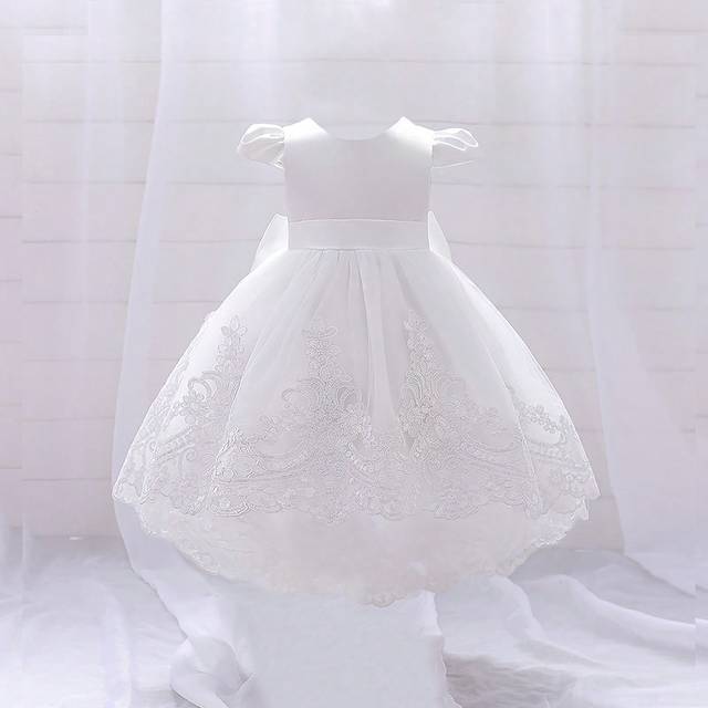 SHEIN Baby Girls Satin & Tulle Princess Dress With Bow Back Decor, Elegant Party Dress, Birthday Outfit (Excluding Hair Accessories)