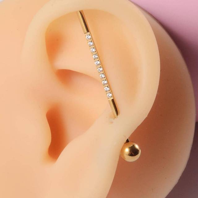 SHEIN 1PC 14G Industrial Scaffold Barbell Surgical Steel For Women Men With CZ Surface Cartilage Earring Body Piercing Jewelry 38mm