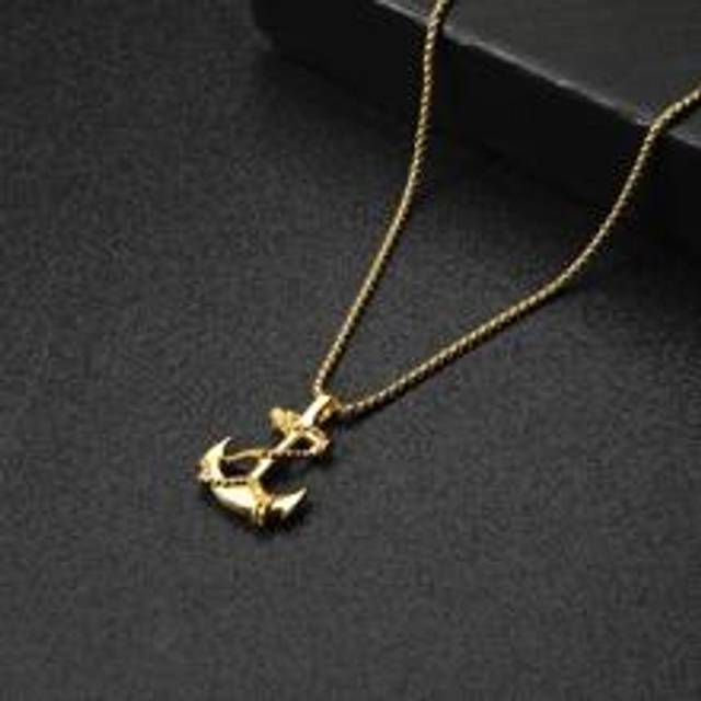 SHEIN 1Pc Minimalist Anchor Pendant Necklace For Men Daily Decoration For Valentine&#39;s Day Gift Zinc Alloy Gold Yellow Valentines