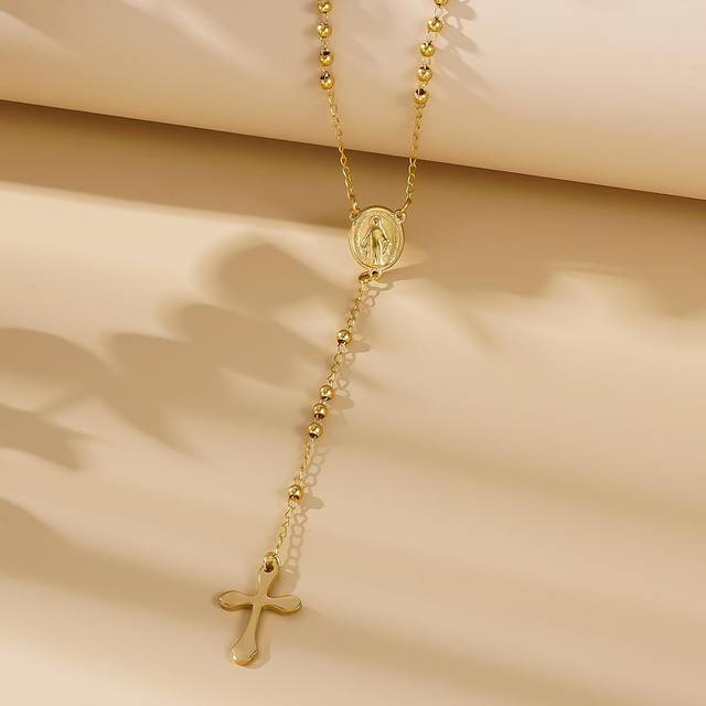 st Fashionabla pärlor i rostfritt stål dekor korshängande halsband för kvinnor för daglig dekoration - Guld (En-Storlek)