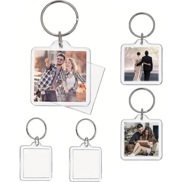 SHEIN Cute 5pcs/Set Square Shaped Acrylic Keychain Blank Transparent Keyring For Photo Frame Key Chain Pendant Decoration