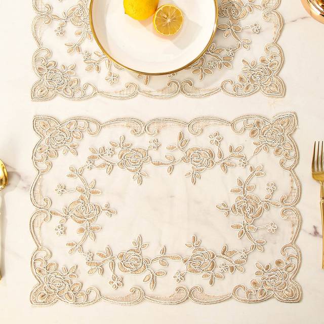SHEIN 1pc/2pcs/3pcs Kitchen Dining Table Decor Placemats, Mesh Embroidered, Heat Resistant, Anti-Scratch, Anti-Dust, Suitable For Wedding, Party, Gift, Birt