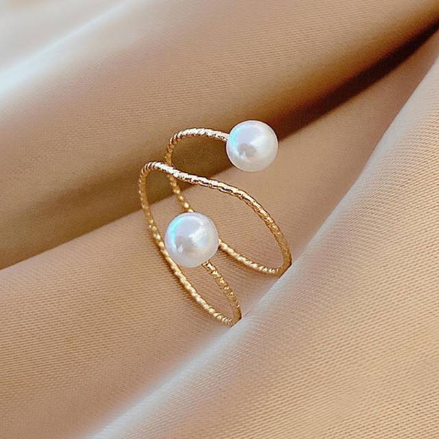 SHEIN 1pc Wrapped Faux Pearl Triple Layer Open Adjustable Ring