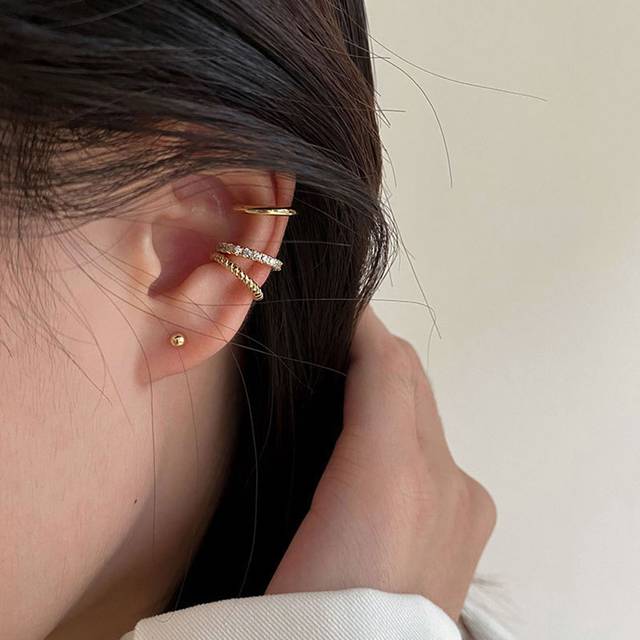 st Nytt mode Delikat Zirconia Söta Clip-örhängen Spänne Öronmanschett Inga piercingar Falskt brosköra för kvinnor - Gult guld (En-Storlek)