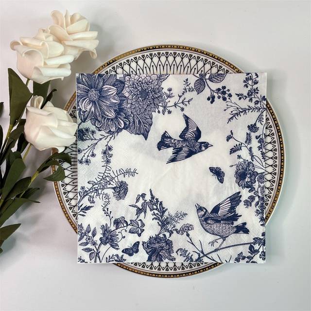 SHEIN 20pcs Paper Disposable Napkin, Floral & Bird Pattern Paper Napkin For Party