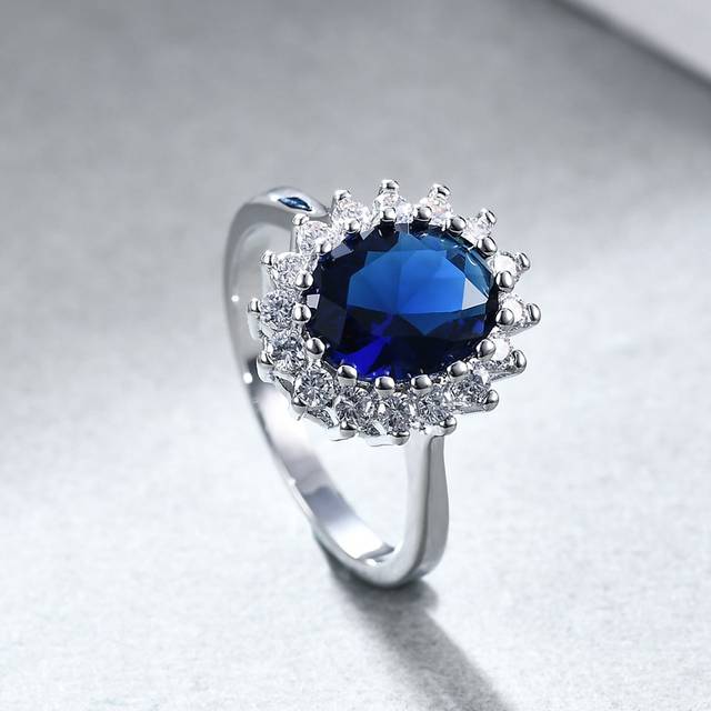 SHEIN 1pc Luxury Design Sapphire Zirconia Inlaid Ring, Elegant Sapphire Wedding Band Suitable For Daily Wear