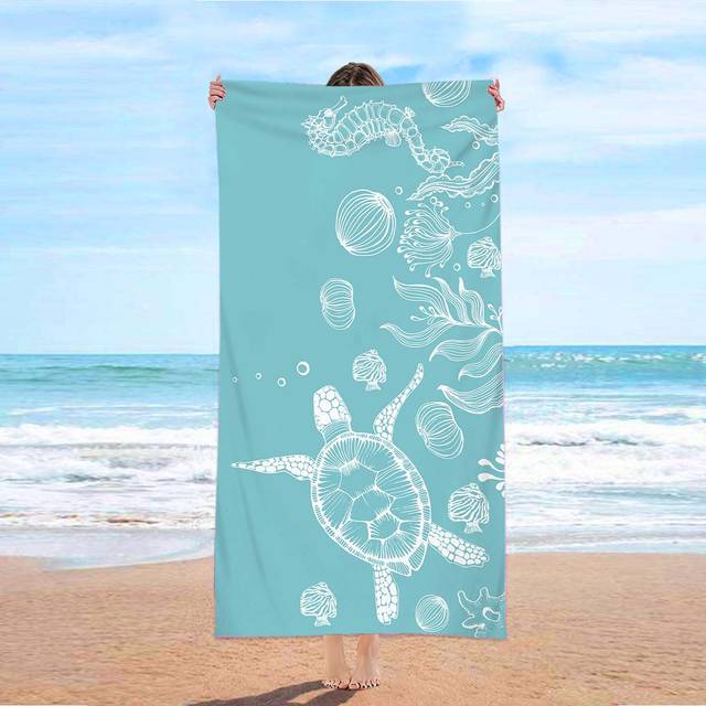 SHEIN 1pc Turtle Pattern Beach Towel, Fabric Rectangle Travel Beach Towel For Swimming, Diving, Summer Holiday
