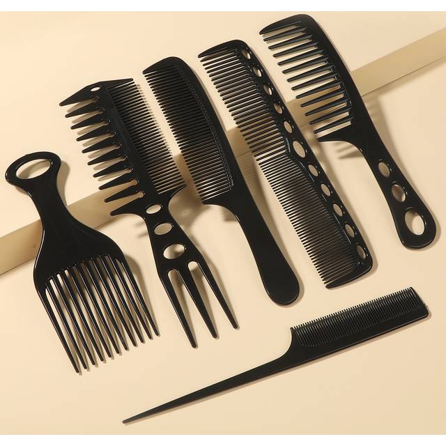 6 delar set med slätt hår, bredtandad kam, stylingkamset/kit för alla hårtyper, för hårstyling, hårborste, hårborste, kam, hårverktyg, hårprodukter oc - Svart (En-Storlek)
