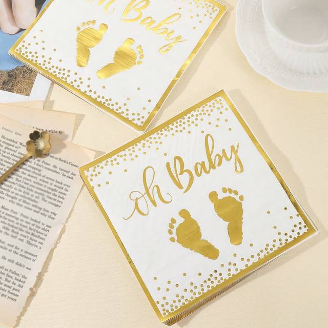 SHEIN 24pcs/Pack Gold Foil Footprint Pattern Disposable Paper Napkins