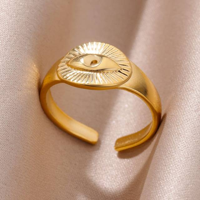 1 st. Europeiska och amerikanska Fashionabel Guld Rostfritt Stål Öppna Ögon Ring För män och kvinnor - Gult guld (En-Storlek)