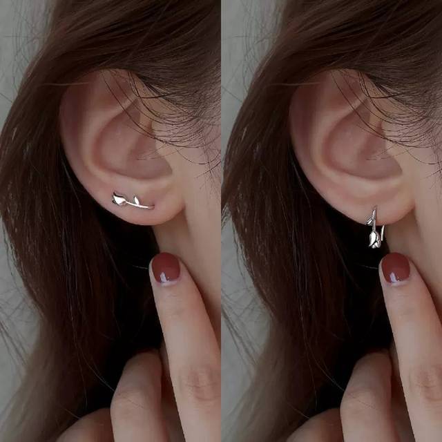 BALMORA 1pair Fashionable Sweet S925 Sterling Silver Tulip Earrings Suitable For Women&#39;s Everyday Wear