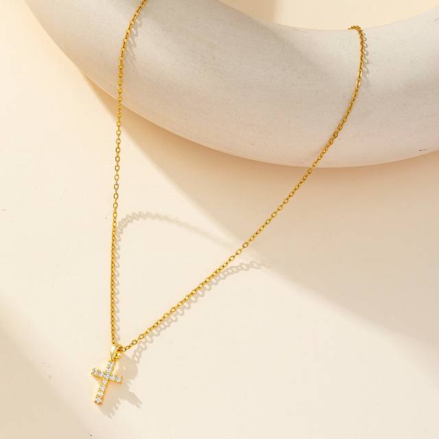 1 st delikat rostfritt stål hel cubic zirconia korshängande halsband för kvinnor - Guld (En-Storlek)
