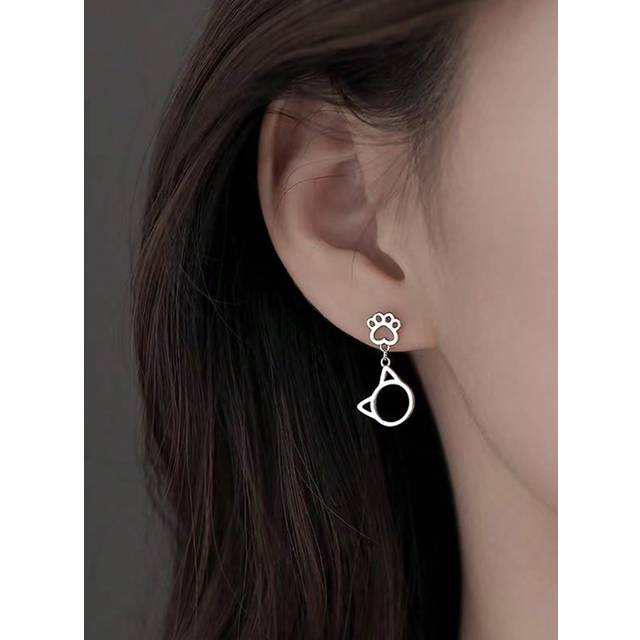 SHEIN 1pair Fashion Zinc Alloy Paw Decor Cat Drop Earrings For Women For Daily Life