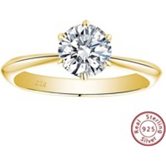 AIHUASI 1pc Dainty 925 Sterling Silver Laboratory-Created 6.5*6.5mm 1.0Ct Round Cut Colorless Sparkling Moissanite Diamond Engagement Ring For Women Wedding R