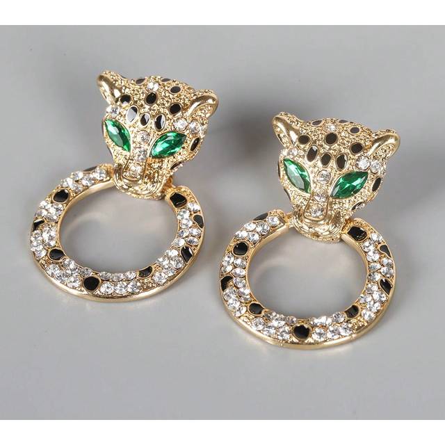 1 st moderiktiga örhängen med leopardhuvud och strass, eleganta hängande örhängen lämpliga för kvinnor, present till vän, högtid, formellt evenemang, - Guld (En-Storlek)
